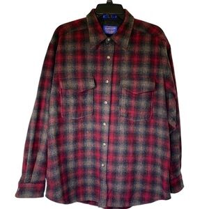 PENDLETON Men's L Washable Virgin Wool Flannel Board Long Sleeve Outdoors Shirt